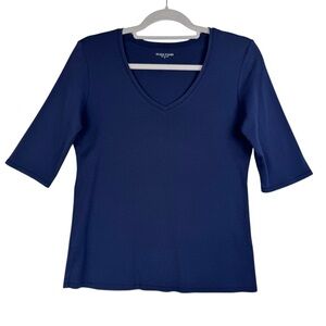 Eileen Fisher Women’s Navy Blue T-Shirt V-neck Top Size Medium Organic Cotton